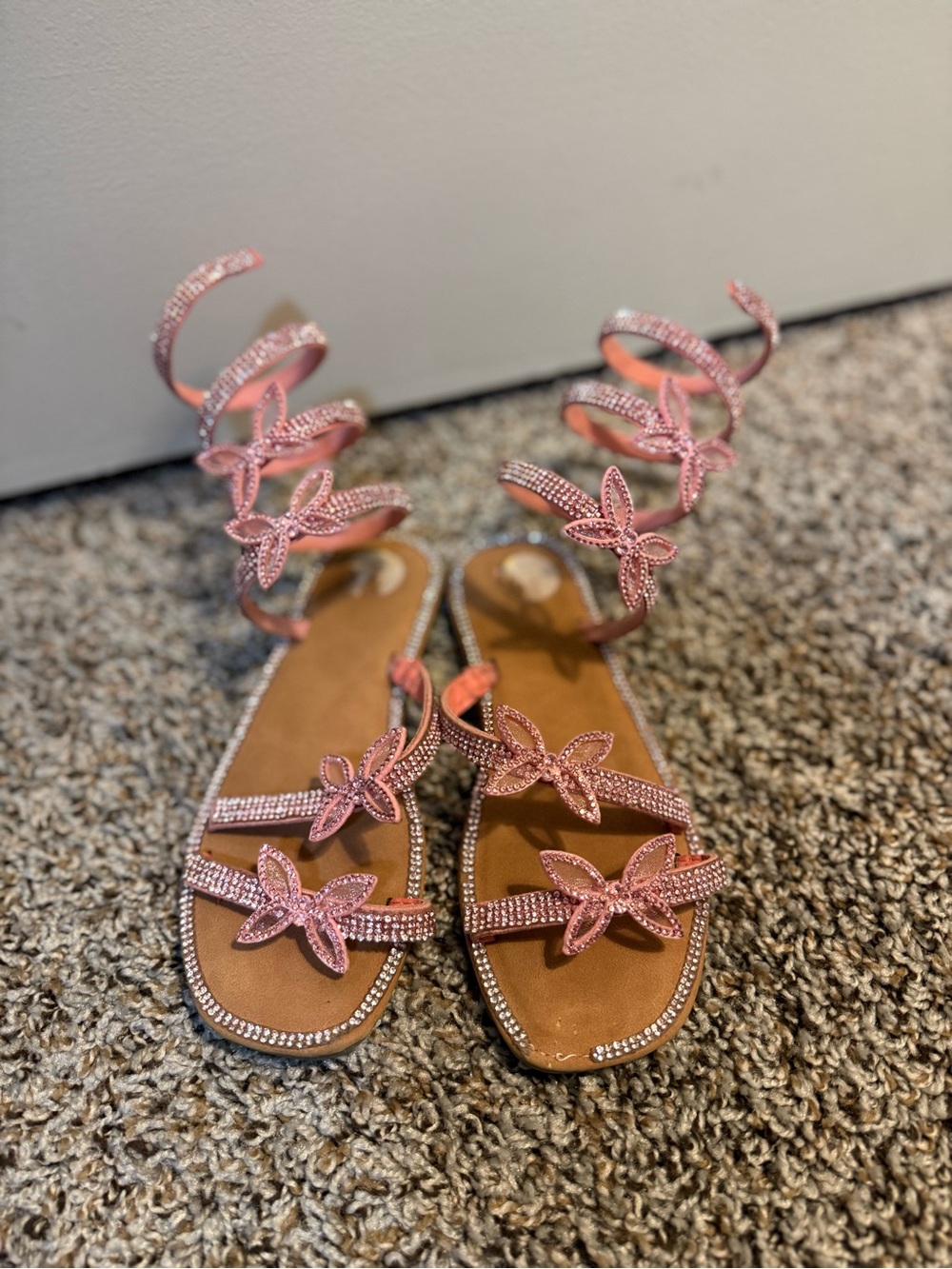 Beaded Pink Floral Gladiator Sandals - Picture 5 of 5